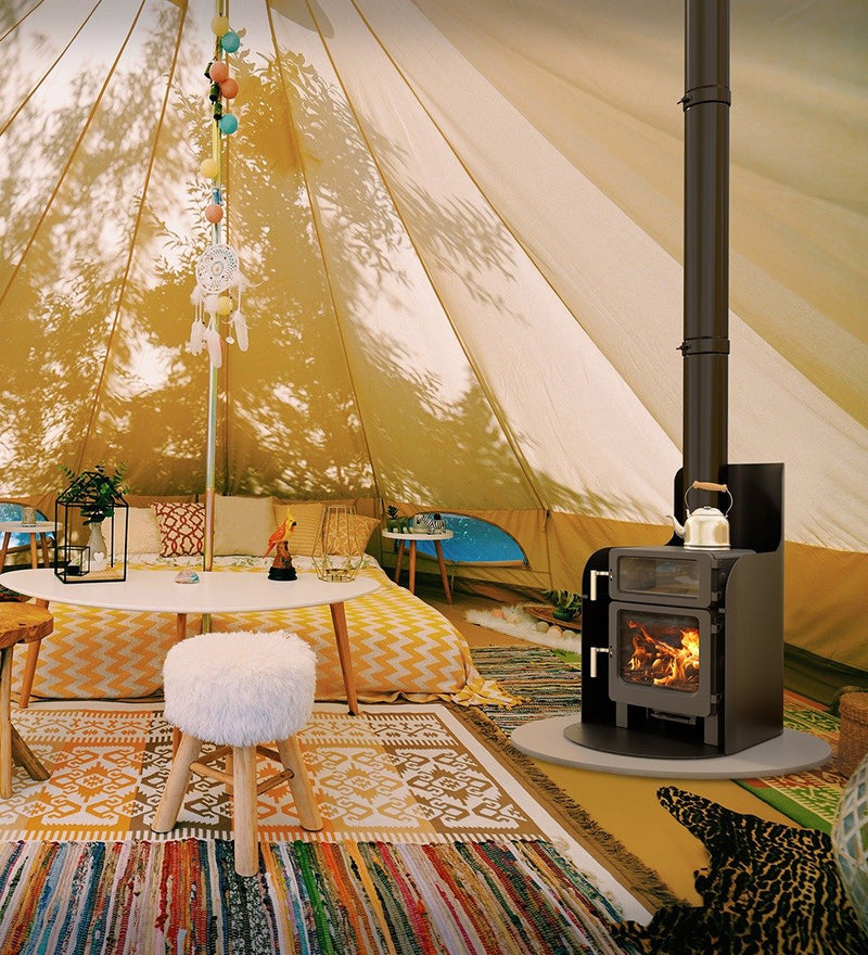 Load image into Gallery viewer, Ekol Baked Pumpkin Pie Multifuel Ecodesign Stove installed in a yurt
