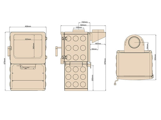 Ekol Pumpkin Stack Multifuel Wood Burning Ecodesign Stove dimensions chart