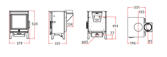Charnwood Cranmore 3 Wood Burning Ecodesign Stove dimensions