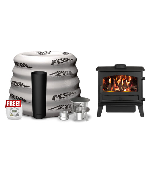 stockport 6 bundle deal with chimney liner, stove pipe, flue adaptor, stainless steel gas pot hanger rain cap and CO detector